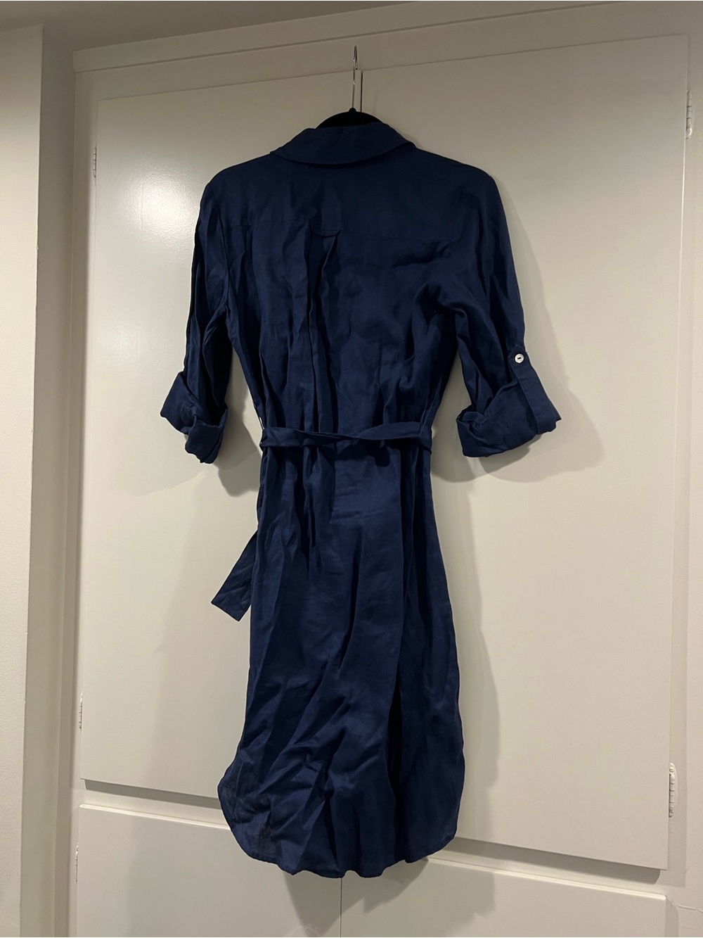 Magaschoni Navy Button-Front Midi Shirt Dress with Tie Waist - Picture 4 of 4